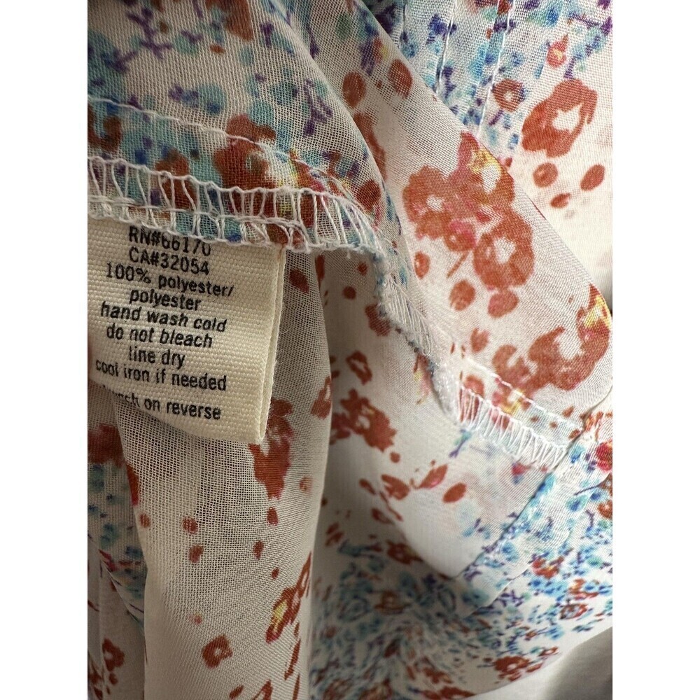 Pins and Needles Shirt Womens Medium White Floral Sheer Button Front V Neck Boho - Picture 4 of 7